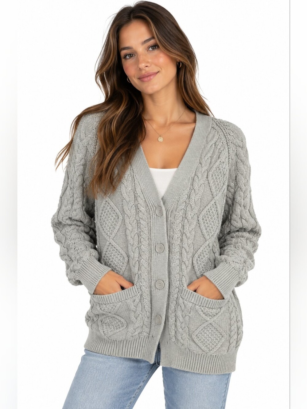 Aritzia Wilfred Gray Cable Knit Merino Wool Cardigan XS